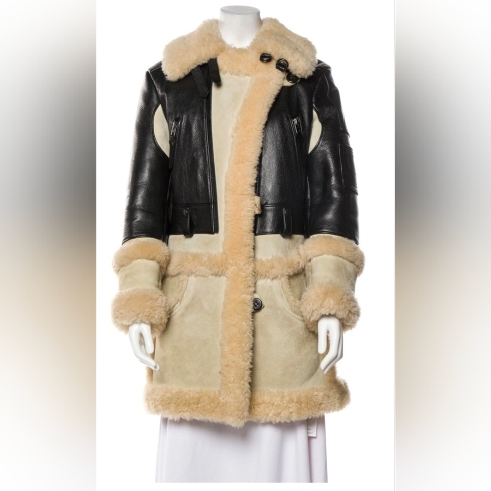 Coach Colorblock Shearling Leather Coat Large